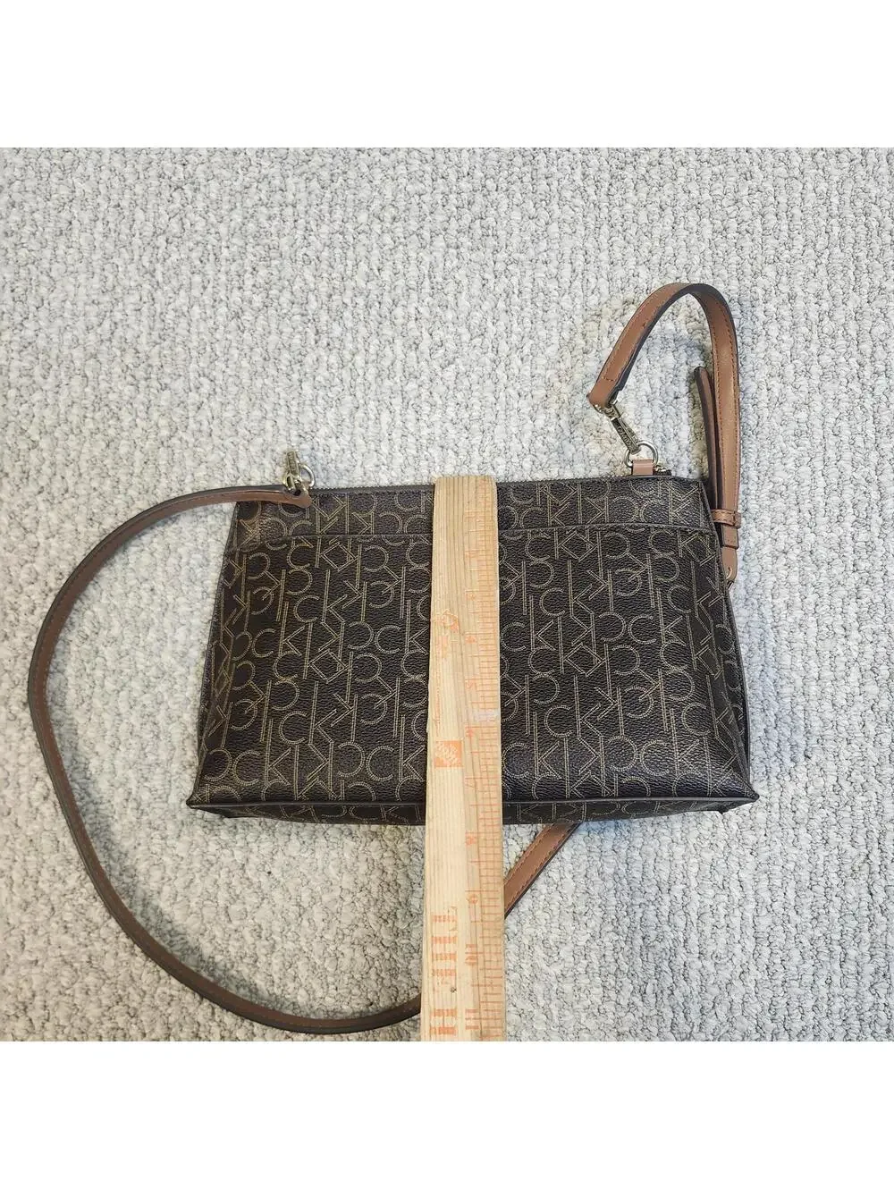 Calvin Klein Monogram Crossbody Bag Brown Size Medium